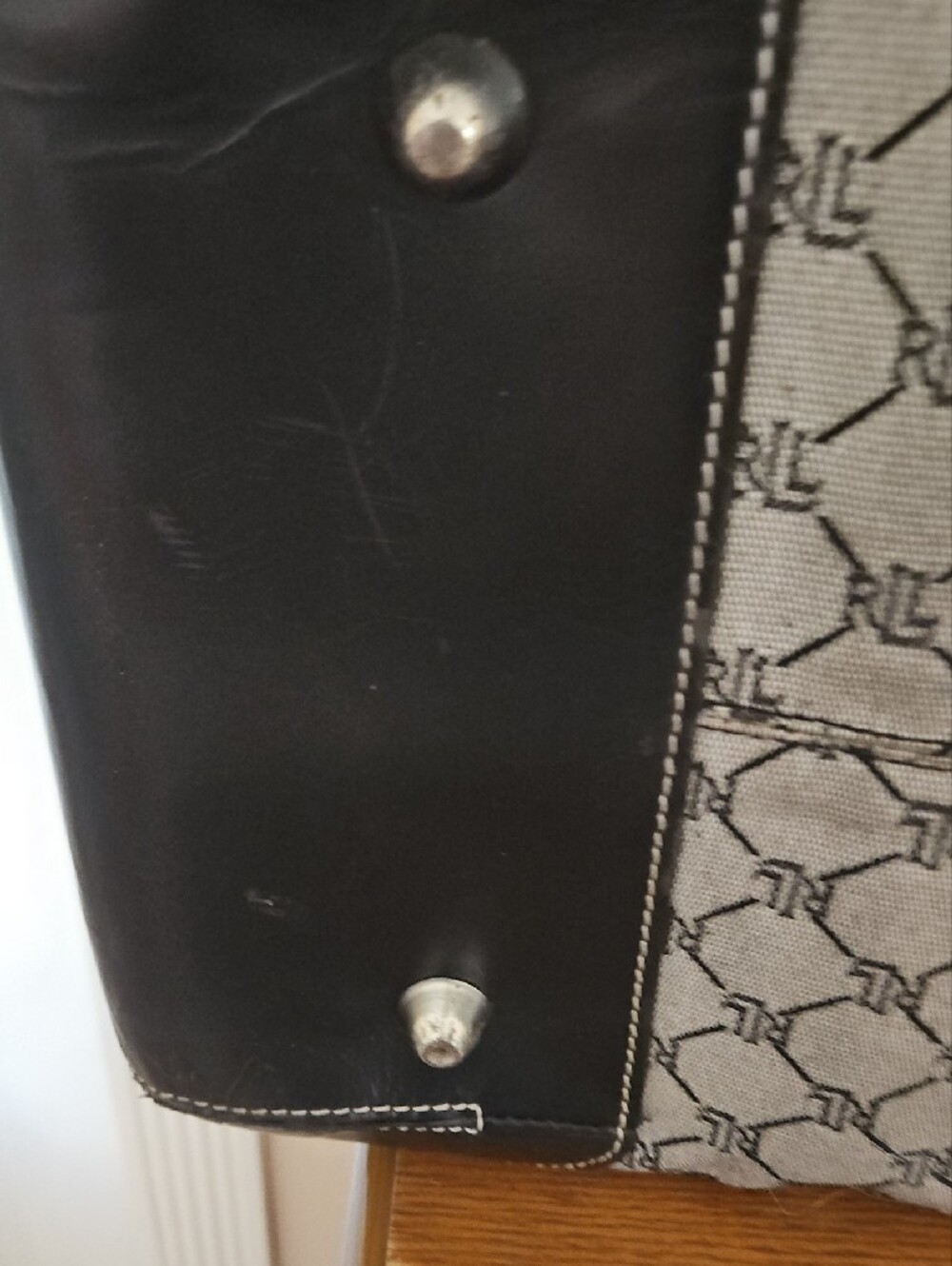 Lauren Ralph Lauren Blue & Gray Travel Bag with Blue Leather Trim - Picture 5 of 13